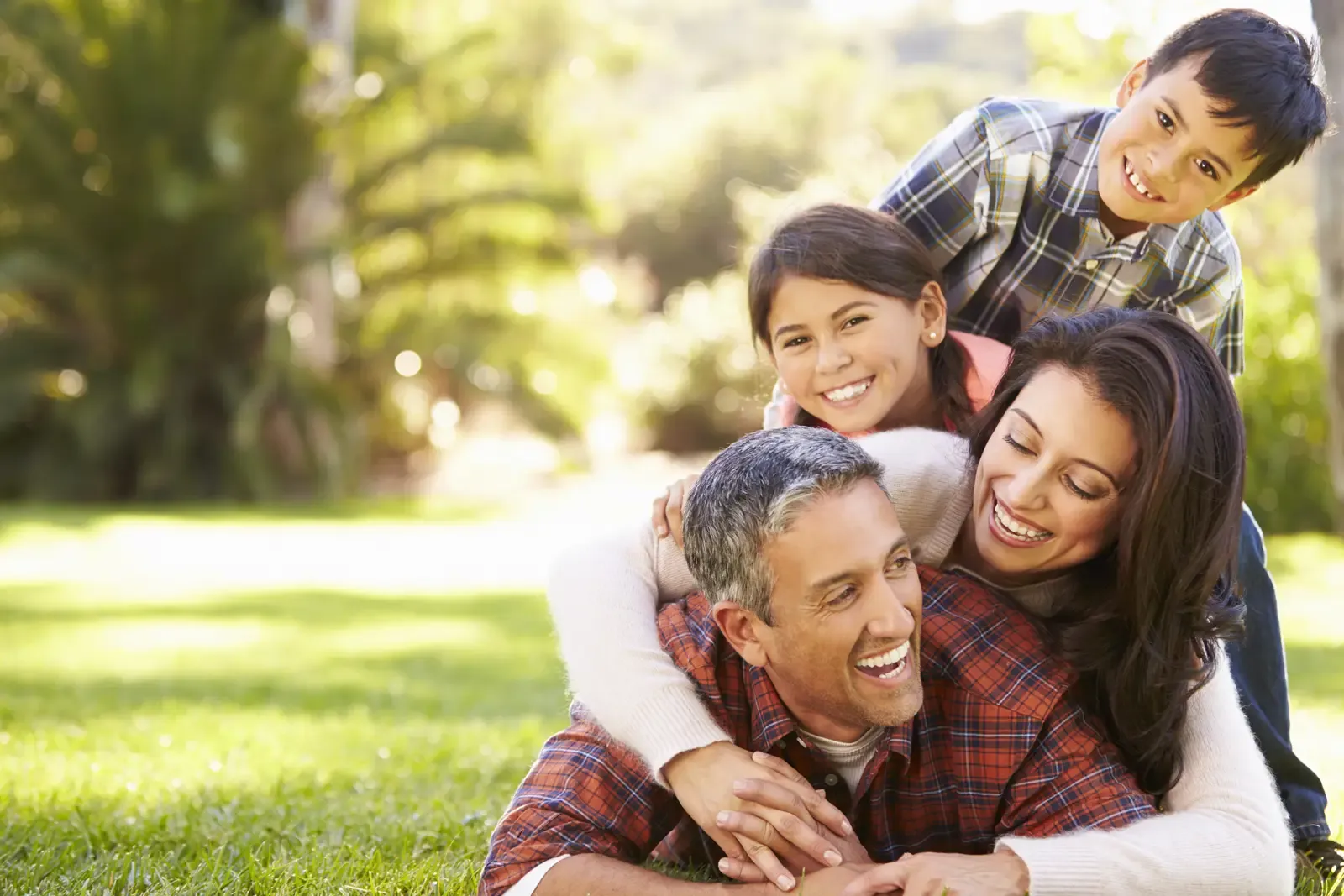 family on lawn