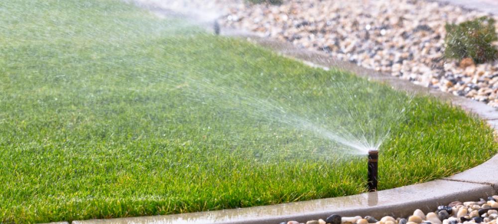 sprinkler system watering lawn